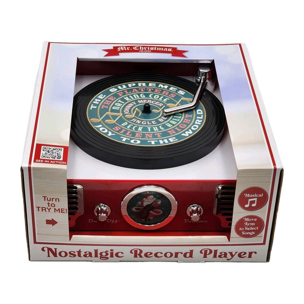 Mr Christmas Nostalgic Record Player Tabletop Deck The Halls Jingle Bells In Box